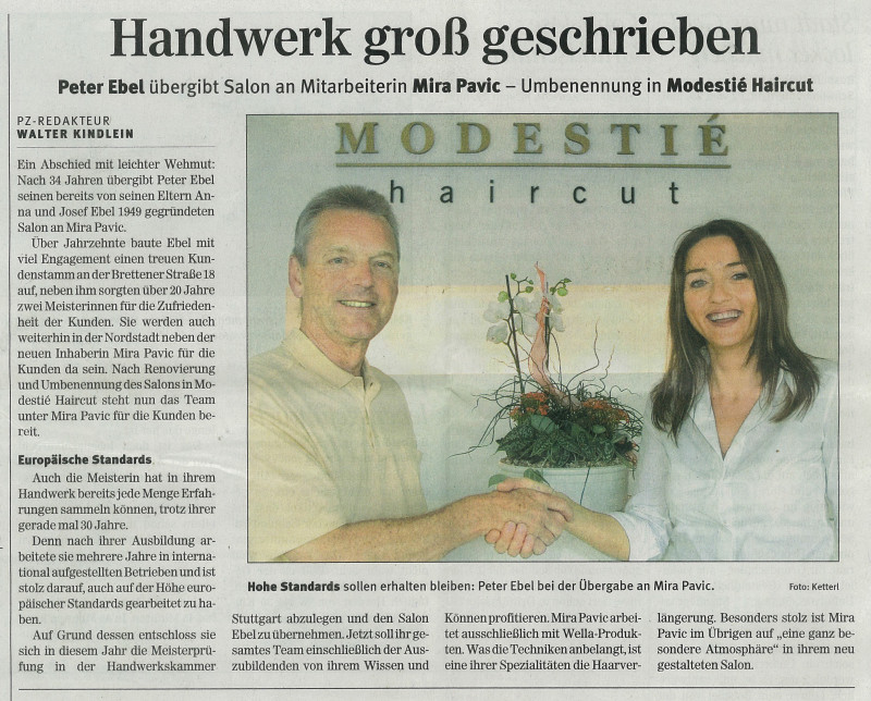 Zeitungsbericht zur Geschäftsübergabe