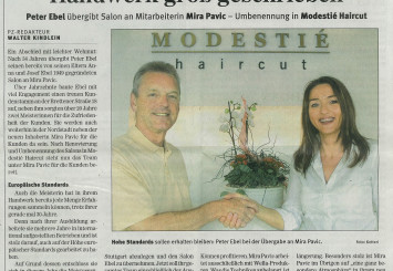 Zeitungsbericht zur Geschäftsübergabe